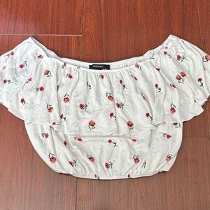 Forever 21 White Floral Ruffle Blouse